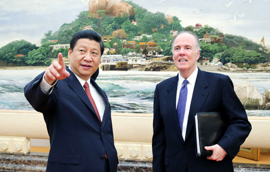 President Xi Jinping meets US National Security Advisor Thomas Donilon at the Great Hall of the People in Beijing on Monday. PHOTO BY Yao Dawei / Xinhua