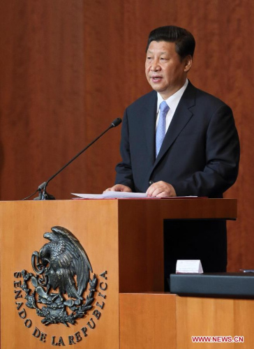Chinese President Xi Jinping delivers a speech at the Mexican Senate in Mexico City, capital of Mexico, June 5, 2013. (Xinhua/Lan Hongguang)