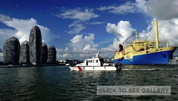 The cruise ship, Coconut Princess, leaves the port of Sanya for the Xisha Islands, in south China's island of Hainan Province, Sept. 2, 2014. The cruise trip between Sanya and Xisha was launched on Tuesday. The ship offers tourists a four-day, three-night cruise on the sea and to Xisha, which boasts more than 40 islets and reefs. (Xinhua/Zhao Yingquan)