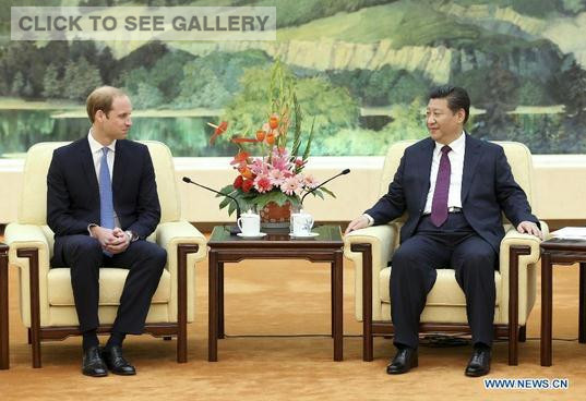 Chinese President Xi Jinping (R) meets with Britain's Prince William at the Great Hall of the People in Beijing, capital of China, March 2, 2015. (Photo: Xinhua/Ma Zhancheng)