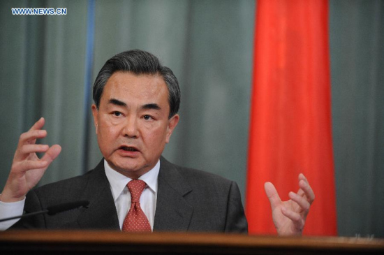 Chinese Foreign Minister Wang Yi speaks at a press conference in Moscow, Russia, April 7, 2015. Wang Yi held talks with his Russian counterpart Sergey Lavrov on Tuesday. (Xinhua/Dai Tianfang) Chinese Foreign Minister Wang Yi speaks at a press conference in Moscow, Russia, April 7, 2015. Wang Yi held talks with his Russian counterpart Sergey Lavrov on Tuesday. (Xinhua/Dai Tianfang)