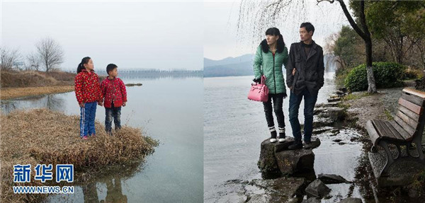 (Left) Nine-year-old Ma Shuwen and her brother stand beside a lake in their hometown in Balihe County in east China's Anhui province, Jan 11, 2015. (Right) Their parents are seen standing along the West Lake in Hangzhou, in east China's Zhejiang province on Jan 15, 2015. (Photo/xinhua) (Left) Nine-year-old Ma Shuwen and her brother stand beside a lake in their hometown in Balihe County in east China's Anhui province, Jan 11, 2015. (Right) Their parents are seen standing along the West Lake in Hangzhou, in east China's Zhejiang province on Jan 15, 2015. (Photo/xinhua)