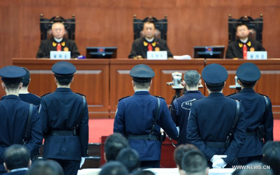 Prisoners on charges of jailbreak and intentional homicide stand trial at the Harbin Intermediate People's Court in Harbin, capital of northeast China's Heilongjiang Province, April 28, 2015. Gao Yulun, Wang Damin and Li Haiwei were tried for allegedly killing a prison guard and escaping a detention center in September 2014. (Xinhua/Wang Jiangwei) Prisoners on charges of jailbreak and intentional homicide stand trial at the Harbin Intermediate People's Court in Harbin, capital of northeast China's Heilongjiang Province, April 28, 2015. Gao Yulun, Wang Damin and Li Haiwei were tried for allegedly killing a prison guard and escaping a detention center in September 2014. (Xinhua/Wang Jiangwei)