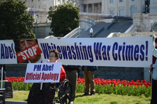 Lee Yoo-soo, who testified to Congress in 2007 about her traumatic experience as one of the thousands of 'comfort women' victims during the invasion of Japan in World War II, appears at the rally organized by the Washington Coalition for Comfort Women Issues (WCCW) in Washington on Tuesday, demanding an official apology. Liu Xiaoxian / For China Daily. Lee Yoo-soo, who testified to Congress in 2007 about her traumatic experience as one of the thousands of 'comfort women' victims during the invasion of Japan in World War II, appears at the rally organized by the Washington Coalition for Comfort Women Issues (WCCW) in Washington on Tuesday, demanding an official apology. Liu Xiaoxian / For China Daily.