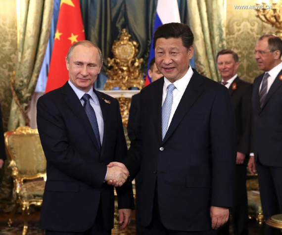 Chinese President Xi Jinping (R, front) and his Russian counterpart Vladimir Putin hold talks in Moscow, capital of Russia, May 8, 2015. (Xinhua/Ma Zhancheng) Chinese President Xi Jinping (R, front) and his Russian counterpart Vladimir Putin hold talks in Moscow, capital of Russia, May 8, 2015. (Xinhua/Ma Zhancheng)