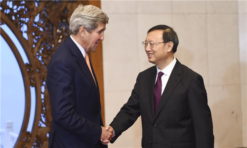 Chinese State Councilor Yang Jiechi (R) meets with U.S. Secretary of State John Kerry in Beijing, capital of China, May 16, 2015. (Photo: Xinhua/Xie Huanchi) Chinese State Councilor Yang Jiechi (R) meets with U.S. Secretary of State John Kerry in Beijing, capital of China, May 16, 2015. (Photo: Xinhua/Xie Huanchi)