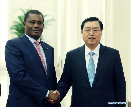 Zhang Dejiang (R), chairman of the Standing Committee of the National People's Congress (NPC), holds talks with Kenyan National Assembly Speaker Justin Muturi in Beijing, China, May 18, 2015. (Xinhua/Yao Dawei) Zhang Dejiang (R), chairman of the Standing Committee of the National People's Congress (NPC), holds talks with Kenyan National Assembly Speaker Justin Muturi in Beijing, China, May 18, 2015. (Xinhua/Yao Dawei)