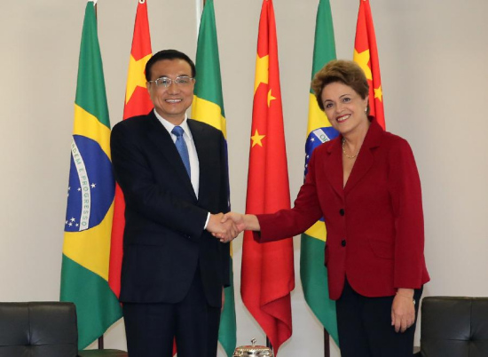 Chinese Premier Li Keqiang (L) shakes hands with Brazilian President Dilma Rousseff during their talks in Brasilia, capital of Brazil, May 19, 2015. (Xinhua/Liu Weibing) Chinese Premier Li Keqiang (L) shakes hands with Brazilian President Dilma Rousseff during their talks in Brasilia, capital of Brazil, May 19, 2015. (Xinhua/Liu Weibing)