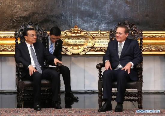 Chinese Premier Li Keqiang (L) meets with Brazilian Senate President Renan Calheiros in Brasilia, capital of Brazil, May 19, 2015. (Xinhua/Pang Xinglei) Chinese Premier Li Keqiang (L) meets with Brazilian Senate President Renan Calheiros in Brasilia, capital of Brazil, May 19, 2015. (Xinhua/Pang Xinglei)