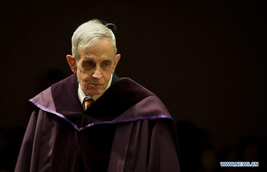 The file photo taken on Nov. 8, 2011 shows the Nobel Prize laureate John Nash attending an honorary doctoral degree conferring ceremony at the City University of Hong Kong, south China. (Xinhua/Lui Siu Wai) The file photo taken on Nov. 8, 2011 shows the Nobel Prize laureate John Nash attending an honorary doctoral degree conferring ceremony at the City University of Hong Kong, south China. (Xinhua/Lui Siu Wai)