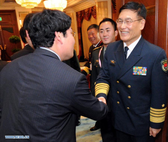 Admiral Sun Jianguo (R), vice chief of staff of China's People's Liberation Army (PLA), meets with Hideshi Tokuchi, Japanese vice minister of Defense for International Affairs, on the sidelines of the 14th Shangri-La Dialogue in Singapore, on May 29, 2015. (Xinhua/Then Chih Wey) Admiral Sun Jianguo (R), vice chief of staff of China's People's Liberation Army (PLA), meets with Hideshi Tokuchi, Japanese vice minister of Defense for International Affairs, on the sidelines of the 14th Shangri-La Dialogue in Singapore, on May 29, 2015. (Xinhua/Then Chih Wey)