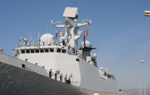 Chinese navy soldiers wave hands on the deck of Linyi missile frigateas it sits docked in the port of Rola, Sprit, Croatia, June 1, 2015. The 19th Chinese naval escort fleets started a five-day goodwill visit to Croatia on Monday. (Xinhua/Xue Qun) Chinese navy soldiers wave hands on the deck of Linyi missile frigateas it sits docked in the port of Rola, Sprit, Croatia, June 1, 2015. The 19th Chinese naval escort fleets started a five-day goodwill visit to Croatia on Monday. (Xinhua/Xue Qun)