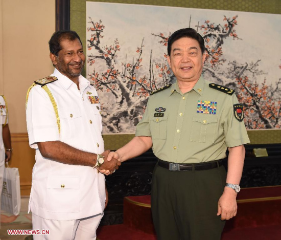 Chinese Defense Minister Chang Wanquan (R) meets with Jayantha Perera, commander of the Sri Lanka navy, in Beijing, capital of China, June 9, 2015. (Xinhua/Gao Jie) Chinese Defense Minister Chang Wanquan (R) meets with Jayantha Perera, commander of the Sri Lanka navy, in Beijing, capital of China, June 9, 2015. (Xinhua/Gao Jie)