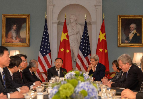 Chinese State Councilor Yang Jiechi (L, back) and U.S. Secretary of State John Kerry (R, back) co-chair a special session on ocean protection under the framework of the seventh China-U.S. Strategic and Economic Dialogue (S&ED) in Washington D.C., the United States, on June 24, 2015. (Photo: Xinhua/Bao Dandan) Chinese State Councilor Yang Jiechi (L, back) and U.S. Secretary of State John Kerry (R, back) co-chair a special session on ocean protection under the framework of the seventh China-U.S. Strategic and Economic Dialogue (S&ED) in Washington D.C., the United States, on June 24, 2015. (Photo: Xinhua/Bao Dandan)