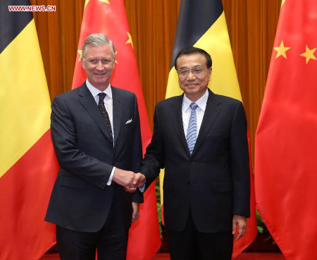Chinese Premier Li Keqiang (R) shakes hands with King Philippe of Belgium during their meeting in Beijing, China, June 24, 2015. (Xinhua/Pang Xinglei) Chinese Premier Li Keqiang (R) shakes hands with King Philippe of Belgium during their meeting in Beijing, China, June 24, 2015. (Xinhua/Pang Xinglei)