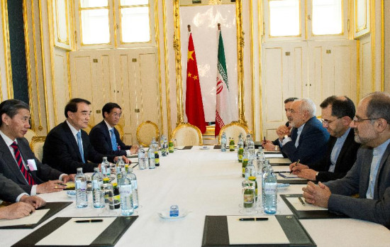 Chinese Vice Foreign Minister Li Baodong (2nd L) meets withIranian Foreign Minister Mohammad Javad Zarif (3rd R) in Vienna, Austria, June 28, 2015. (Photo: Xinhua/Qian Yi) Chinese Vice Foreign Minister Li Baodong (2nd L) meets withIranian Foreign Minister Mohammad Javad Zarif (3rd R) in Vienna, Austria, June 28, 2015. (Photo: Xinhua/Qian Yi)