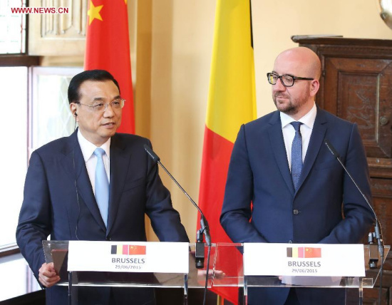 Chinese Premier Li Keqiang (L) and Belgian Prime Minister Charles Michel attend a joint press conference after their talks in Brussels, Belgium, June 29, 2015. (Photo: Xinhua/Yao Dawei) Chinese Premier Li Keqiang (L) and Belgian Prime Minister Charles Michel attend a joint press conference after their talks in Brussels, Belgium, June 29, 2015. (Photo: Xinhua/Yao Dawei)