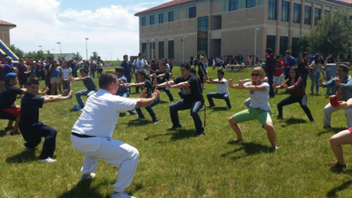 Project Pengyou hosted a Martial Arts activity practicing Wushu and Taichi at the Pre-Exam Jam at Texas A&M International University this April. (Photo/Provided to China Daily) Project Pengyou hosted a Martial Arts activity practicing Wushu and Taichi at the Pre-Exam Jam at Texas A&M International University this April. (Photo/Provided to China Daily)