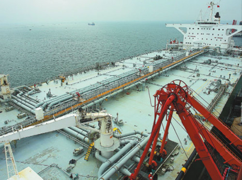 A crude oil tanker at Zhanjiang Port. As a key port city in South China, Zhanjiang is embracing a rapidly emerging ocean economy driven by maritime industries, port logistics and sea-related tourism. (Photo/China Daily) A crude oil tanker at Zhanjiang Port. As a key port city in South China, Zhanjiang is embracing a rapidly emerging ocean economy driven by maritime industries, port logistics and sea-related tourism. (Photo/China Daily)