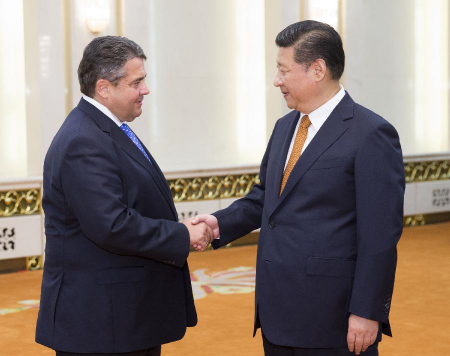 Chinese President Xi Jinping (R) meets with German Vice Chancellor and Minister for Economic Affairs and Energy Sigmar Gabriel, also chairman of the Social Democratic Party(SPD) of Germany, in Beijing, capital of China, July 15, 2015. (Photo: Xinhua/Wang Ye) Chinese President Xi Jinping (R) meets with German Vice Chancellor and Minister for Economic Affairs and Energy Sigmar Gabriel, also chairman of the Social Democratic Party(SPD) of Germany, in Beijing, capital of China, July 15, 2015. (Photo: Xinhua/Wang Ye)
