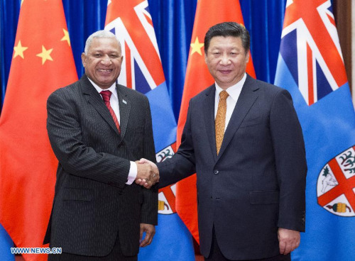 Chinese President Xi Jinping (R) meets with Fijian Prime Minister Voreqe Bainimarama in Beijing, capital of China, July 15, 2015. (Photo: Xinhua/Huang Jingwen) Chinese President Xi Jinping (R) meets with Fijian Prime Minister Voreqe Bainimarama in Beijing, capital of China, July 15, 2015. (Photo: Xinhua/Huang Jingwen)