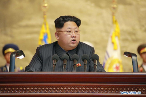 Photo provided by Korean Central News Agency (KCNA) on July 26, 2015 shows top leader of the Democratic People's Republic of Korea (DPRK) Kim Jong Un making a congratulatory speech at the 4th National Conference of War Veterans on July 25, 2015. (Xinhua/KCNA) Photo provided by Korean Central News Agency (KCNA) on July 26, 2015 shows top leader of the Democratic People's Republic of Korea (DPRK) Kim Jong Un making a congratulatory speech at the 4th National Conference of War Veterans on July 25, 2015. (Xinhua/KCNA)