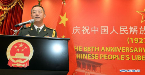 Military Attache of the Chinese Embassy in Bangladesh Zhang Wei addresses a reception marking the 88th anniversary of the founding of the ChinesePeople's Liberation Army(PLA) in Dhaka, Bangladesh, July 28, 2015. (Photo: Xinhua/Shariful Islam) Military Attache of the Chinese Embassy in Bangladesh Zhang Wei addresses a reception marking the 88th anniversary of the founding of the ChinesePeople's Liberation Army(PLA) in Dhaka, Bangladesh, July 28, 2015. (Photo: Xinhua/Shariful Islam)