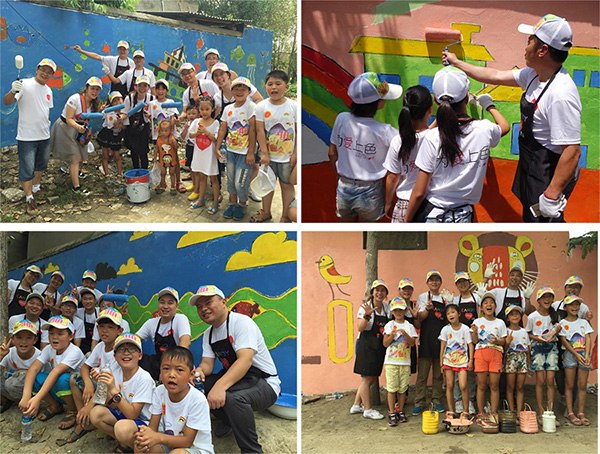 The volunteers and children draw pictures on the walls. (Photo provided to chinadaily.com.cn) The volunteers and children draw pictures on the walls. (Photo provided to chinadaily.com.cn)