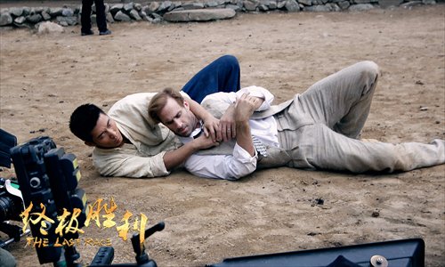 Dou Xiao (l) and Joseph Fiennes on the set of The Last Race (Photo: Courtesy of Alibaba Pictures)