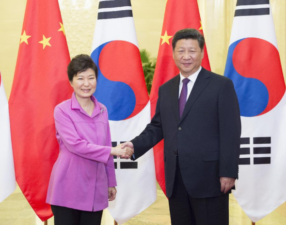 Chinese President Xi Jinping (R) meets with President of the Republic of Korea (ROK) Park Geun-hye in Beijing, capital of China, Sept. 2, 2015. (Photo: Xinhua/Xie Huanchi) Chinese President Xi Jinping (R) meets with President of the Republic of Korea (ROK) Park Geun-hye in Beijing, capital of China, Sept. 2, 2015. (Photo: Xinhua/Xie Huanchi)