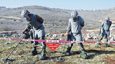 Chinese peacekeepers of the United Nations Interim Force in Lebanon participate in a minesweeping mission. File photo Chinese peacekeepers of the United Nations Interim Force in Lebanon participate in a minesweeping mission. File photo