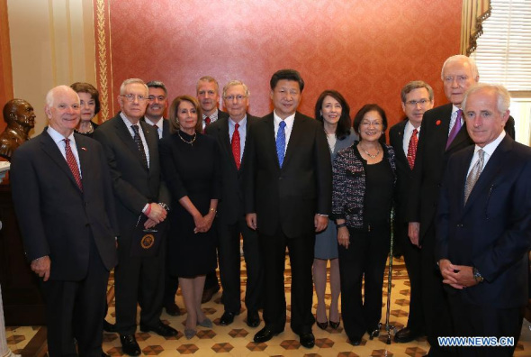 Chinese President Xi Jinping (6th R) meets with U.S. Congress leaders on Capitol Hill in Washington D.C., the United States, Sept. 25, 2015. (Photo: Xinhua/Pang Xinglei) Chinese President Xi Jinping (6th R) meets with U.S. Congress leaders on Capitol Hill in Washington D.C., the United States, Sept. 25, 2015. (Photo: Xinhua/Pang Xinglei)