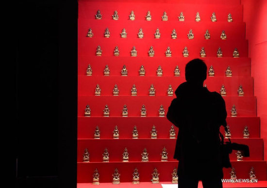 Photo taken on Oct. 8, 2015 shows Buddha statues at the new exhibition area which is about to open to public at the Palace Museum in Beijing, captial of China, Oct. 8, 2015. (Photo: Xinhua/Jin Liangkuai)