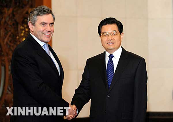 Then President Hu Jintao meets with then British Prime Minister Gordon Brown who pays first official visit to China in Beijing, Jan 18, 2008. (Photo/Xinhua) Then President Hu Jintao meets with then British Prime Minister Gordon Brown who pays first official visit to China in Beijing, Jan 18, 2008. (Photo/Xinhua)