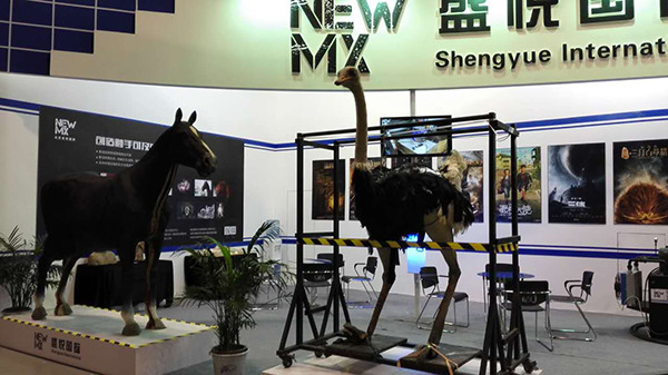 Imitation animals, such as the horse and ostrich, displayed by the company Newmax Workshop that makes props for films.(Photo by Xu Fan/China Daily) Imitation animals, such as the horse and ostrich, displayed by the company Newmax Workshop that makes props for films.(Photo by Xu Fan/China Daily)