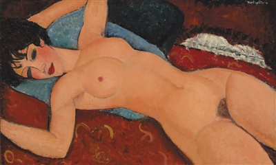 Modigliani's Nu Couche or Reclining Nude, painted in 1917-18 (Photo/The Beijing News) Modigliani's Nu Couche or Reclining Nude, painted in 1917-18 (Photo/The Beijing News)