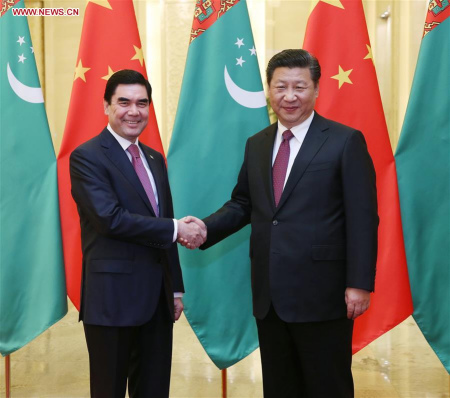 Chinese PresidentXi Jinping(R) shakes hands with Turkmenistan President Gurbanguly Berdymuhamedov in Beijing, capital of China, Nov. 12, 2015. (Photo: Xinhua/Liu Weibing) Chinese PresidentXi Jinping(R) shakes hands with Turkmenistan President Gurbanguly Berdymuhamedov in Beijing, capital of China, Nov. 12, 2015. (Photo: Xinhua/Liu Weibing)