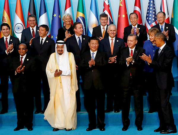 Chinese President Xi Jinping and other leaders attending the 10th summit of the Group of Twenty (G20) major economies pose for photos in Antalya, Turkey, Nov. 15, 2015. (Photo: Xinhua/Li Xueren) Chinese President Xi Jinping and other leaders attending the 10th summit of the Group of Twenty (G20) major economies pose for photos in Antalya, Turkey, Nov. 15, 2015. (Photo: Xinhua/Li Xueren)