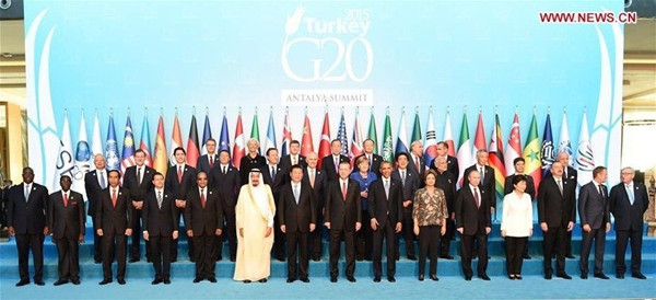 Chinese President Xi Jinping and other leaders attending the 10th summit of the Group of Twenty (G20) major economies pose for photos in Antalya, Turkey, Nov. 15, 2015. (Xinhua/Li Xueren) Chinese President Xi Jinping and other leaders attending the 10th summit of the Group of Twenty (G20) major economies pose for photos in Antalya, Turkey, Nov. 15, 2015. (Xinhua/Li Xueren)