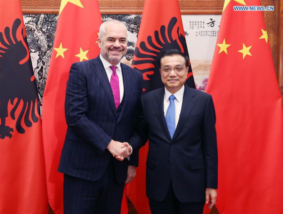 Chinese PremierLi Keqiang(R) meets with Albanian Prime Minister Edi Rama in Beijing, capital of China, Nov. 26, 2015. Edi Rama was in China to attend the fourth leaders' meeting between China and Central and Eastern European countries. (Xinhua/Yao Dawei) Chinese PremierLi Keqiang(R) meets with Albanian Prime Minister Edi Rama in Beijing, capital of China, Nov. 26, 2015. Edi Rama was in China to attend the fourth leaders' meeting between China and Central and Eastern European countries. (Xinhua/Yao Dawei)
