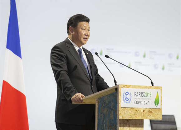Chinese President Xi Jinping delivers a speech at the opening ceremony of the United Nations (UN) climate change conference in Paris, France, Nov. 30, 2015. (Xinhua/Huang Jingwen)
