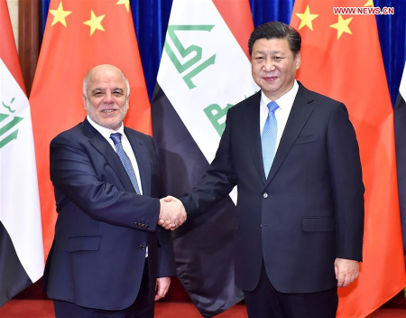 Chinese PresidentXi Jinping(R) meets withIraqi Prime Minister Haider al-Abadi in Beijing, capital of China, Dec. 22, 2015. (Photo: Xinhua/Li Tao) Chinese PresidentXi Jinping(R) meets withIraqi Prime Minister Haider al-Abadi in Beijing, capital of China, Dec. 22, 2015. (Photo: Xinhua/Li Tao)