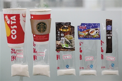 Experiment shows the sugar amount in five samples. (Photo/Beijing News) Experiment shows the sugar amount in five samples. (Photo/Beijing News)