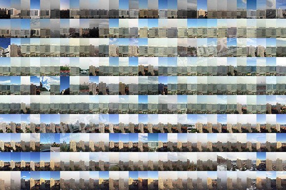 Over 300 contrast photos taken each day in 2015 in Beijing by the China Meteorological Bureau are put together on December 31st, 2015 to review the environment in the capital city for the past year. (Photo/weather.com.cn)