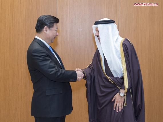 Chinese President Xi Jinping (L) meets with Gulf Cooperation Council (GCC) Secretary-General Abdul Latif Bin Rashid Al Zayani in Riyadh, Saudi Arabia, Jan. 19, 2016. Xi arrived here on Tuesday for a state visit to Saudi Arabia, the first stop of his three-nation tour of the Middle East. (Photo: Xinhua/Wang Ye) Chinese President Xi Jinping (L) meets with Gulf Cooperation Council (GCC) Secretary-General Abdul Latif Bin Rashid Al Zayani in Riyadh, Saudi Arabia, Jan. 19, 2016. Xi arrived here on Tuesday for a state visit to Saudi Arabia, the first stop of his three-nation tour of the Middle East. (Photo: Xinhua/Wang Ye)