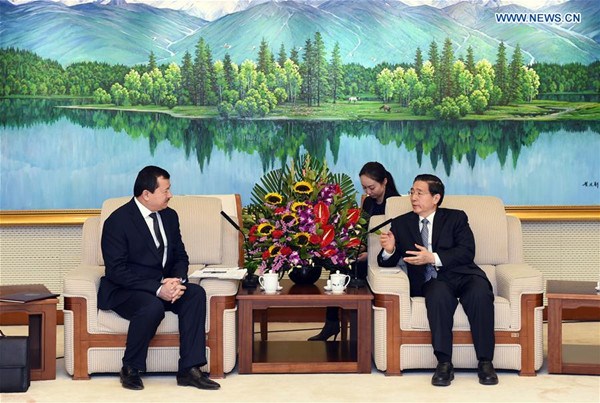 Chinese State Councilor and Minister of Public Security Guo Shengkun (R, front) meets with visiting Tajikistan State National Security Committee Chairman Saymumin Yatimov in Beijing, capital of China, Jan. 25, 2016. (Xinhua/Zhang Ling) Chinese State Councilor and Minister of Public Security Guo Shengkun (R, front) meets with visiting Tajikistan State National Security Committee Chairman Saymumin Yatimov in Beijing, capital of China, Jan. 25, 2016. (Xinhua/Zhang Ling)