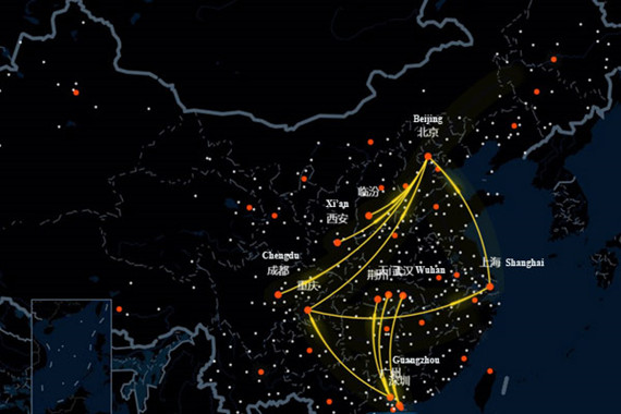 The big data map of migration published by Baidu shows the busiest routes on the first day of the Spring Festival travel rush. The big data map of migration published by Baidu shows the busiest routes on the first day of the Spring Festival travel rush.