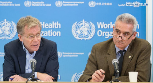Bruce Aylward (L), Assistant Director-General of World Health Organisation (WHO), and Sylvain Aldighieri, Unit chief for International Health Regulations epidemic alert and response of WHO, hold a joint press conference in Geneva, Switzerland, Jan. 28, 2016. (Photo: Xinhua/Xu Jinquan) Bruce Aylward (L), Assistant Director-General of World Health Organisation (WHO), and Sylvain Aldighieri, Unit chief for International Health Regulations epidemic alert and response of WHO, hold a joint press conference in Geneva, Switzerland, Jan. 28, 2016. (Photo: Xinhua/Xu Jinquan)