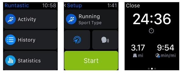 Screenshots show the user interfaces of Runtastic on the Apple Watch. (Photo/chinadaily.com.cn) Screenshots show the user interfaces of Runtastic on the Apple Watch. (Photo/chinadaily.com.cn)