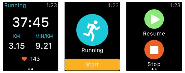 Screenshots show the user interfaces of Runkeeper on the Apple Watch. (Photo/chinadaily.com.cn) Screenshots show the user interfaces of Runkeeper on the Apple Watch. (Photo/chinadaily.com.cn)